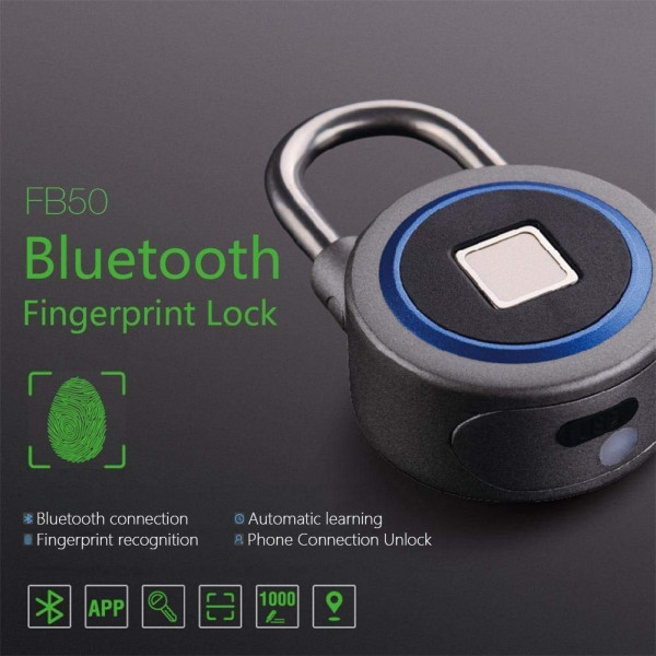 Fingerprint Padlock, Bluetooth lock Metal Waterproof, Suitable for House Door, Backpack, Suitcase, Bike, Gym locker, Office, APP is Suitable for Android/iOS(Gray)